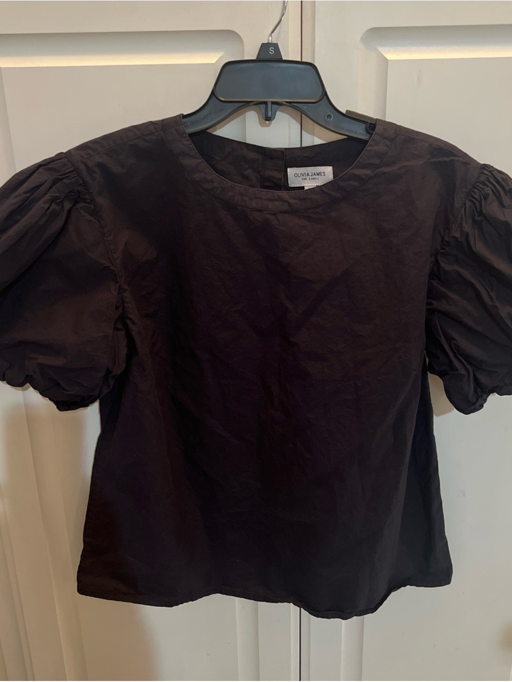 Olivia James The Label Women's Annie Puff Sleeve Blouse Black size Medium